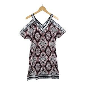 41 Hawthorn Dress‎ Cold Shoulder Geometric Print Size Medium Red